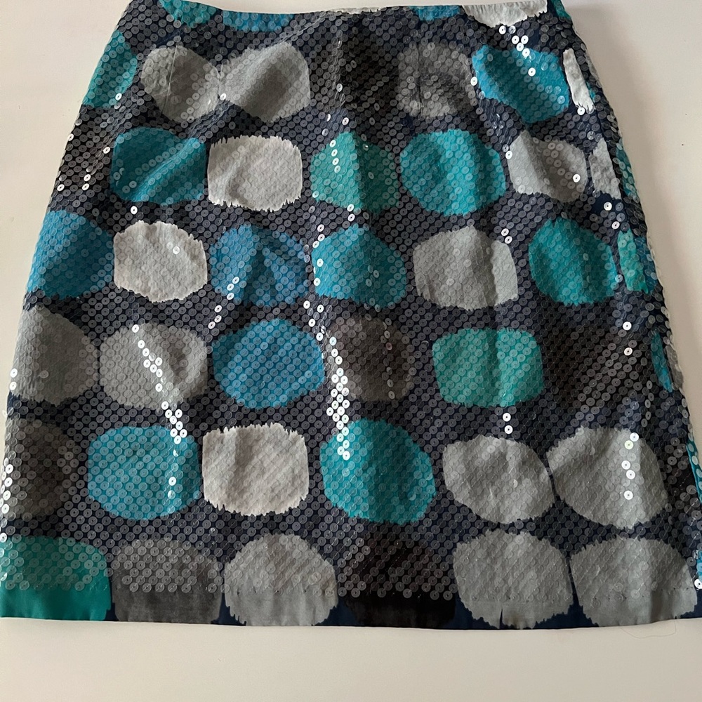 Ann Taylor Polk a Dot Sequins Skirt Size 12.  Blue, Gray, Teal and Black.